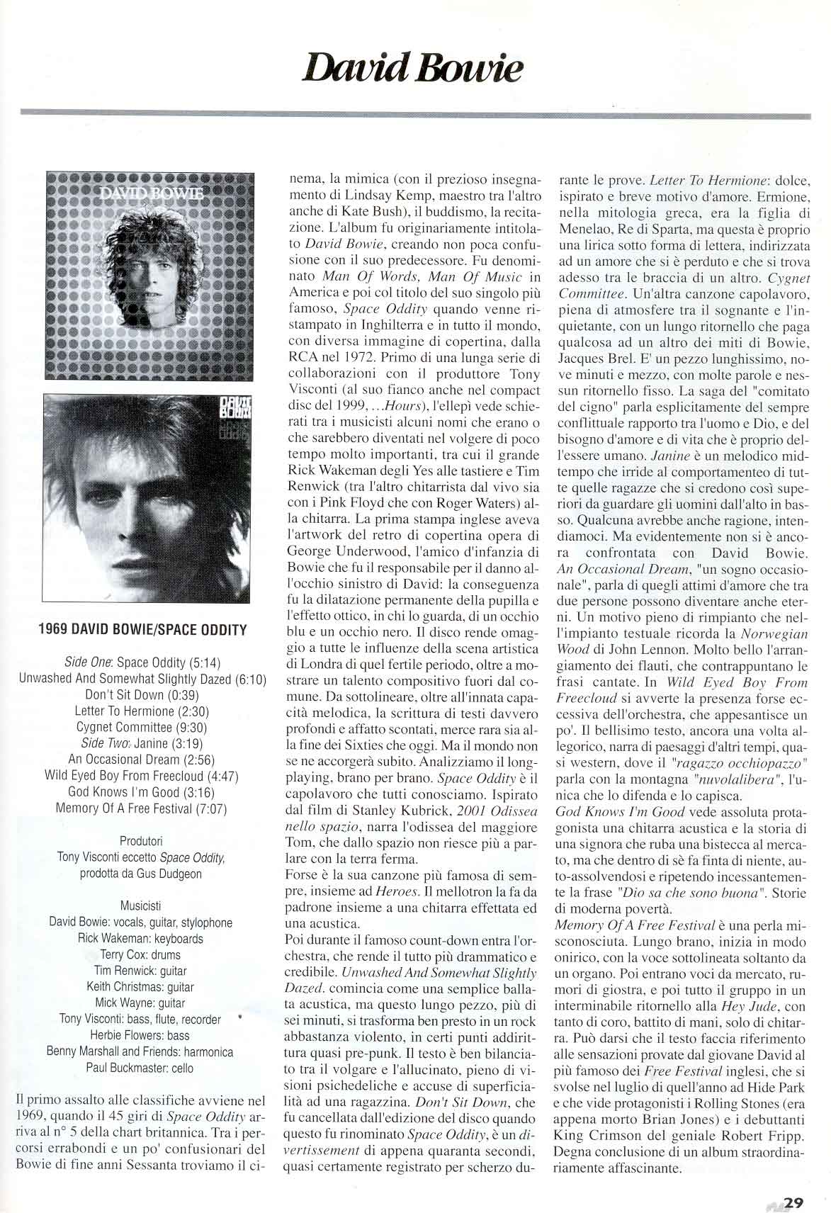 David Bowie, Musicbox, n. 0, ottobre-dicembre 2000 7
